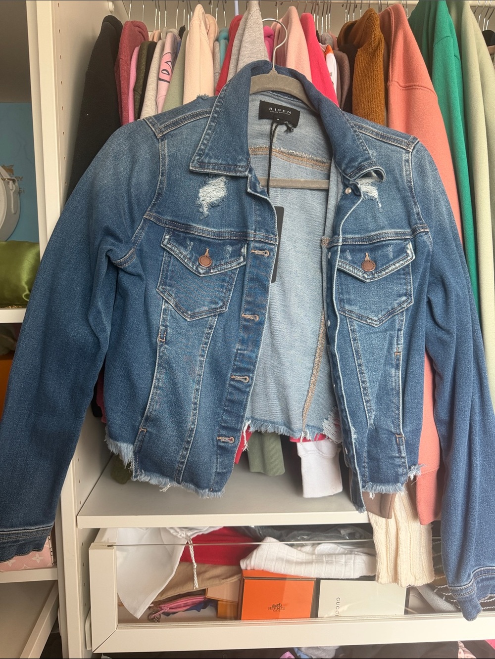 Risen Women's Blue Distressed Denim Jacket